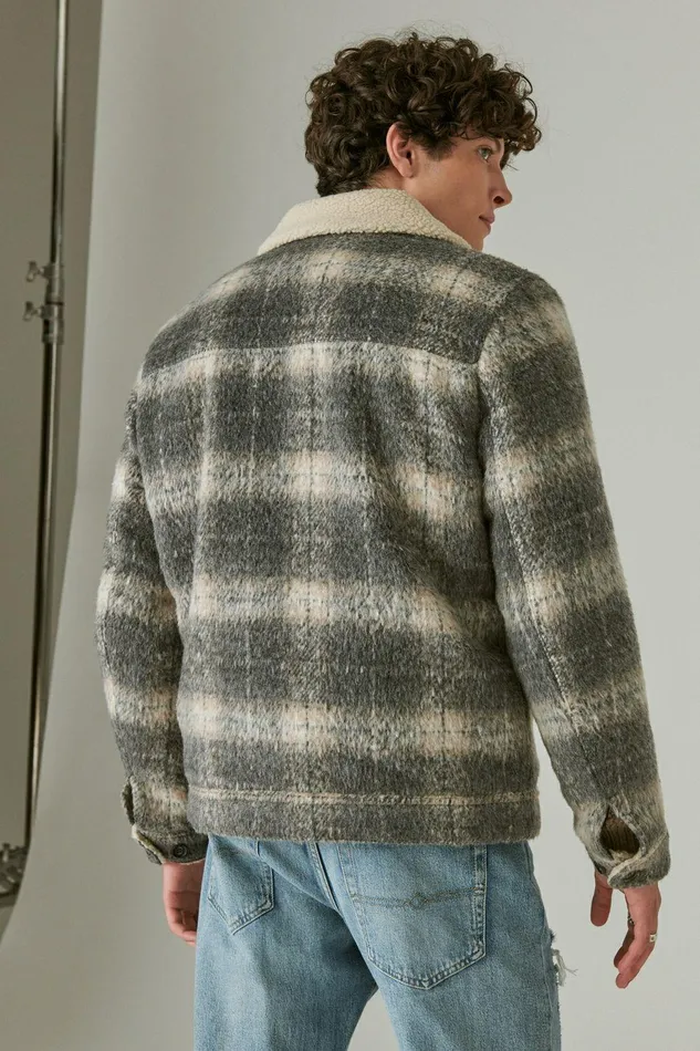 Lucky Brand Jackets and Outerwear Plaid Faux Shearling Lined Trucker Jacket Grey Plaid 8211 Men