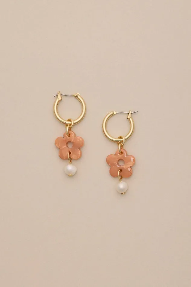 Lucky Brand Jewelry Acrylic Daisy and Pearl Hoop Gold 8211 Women