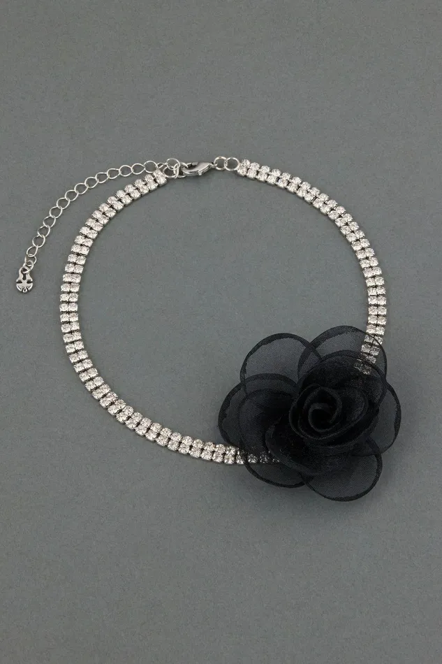 Lucky Brand Jewelry Rhinestone Rosette Choker Silver 8211 Women