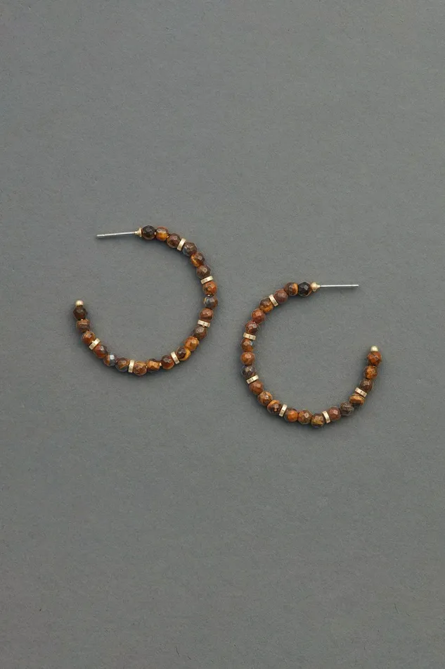 Lucky Brand Jewelry Tigers Eye Beaded Hoop Earring Gold 8211 Women