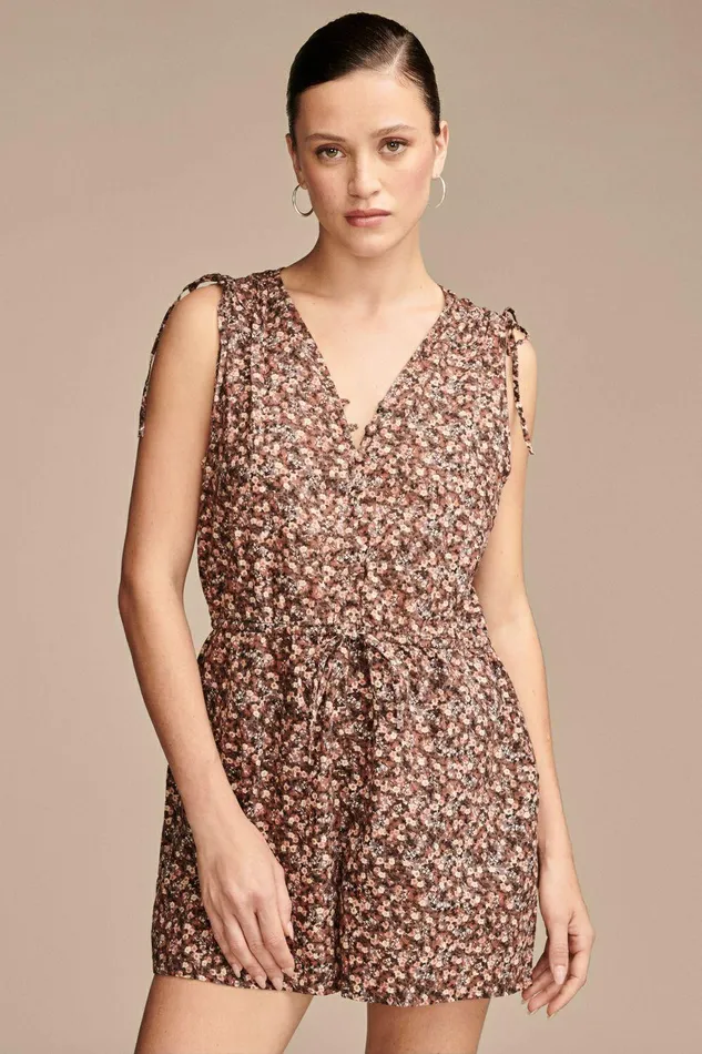 Lucky Brand Jumpsuits and Overalls Cinched Floral Romper Peach Whip Multi 8211 Women