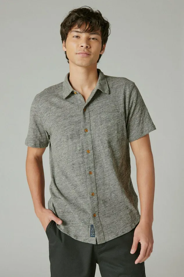 Lucky Brand Shirts and Tops Linen Short Sleeve Button Up Shirt Heather Grey 8211 Men