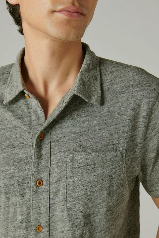 Lucky Brand Shirts and Tops Linen Short Sleeve Button Up Shirt Heather Grey 8211 Men