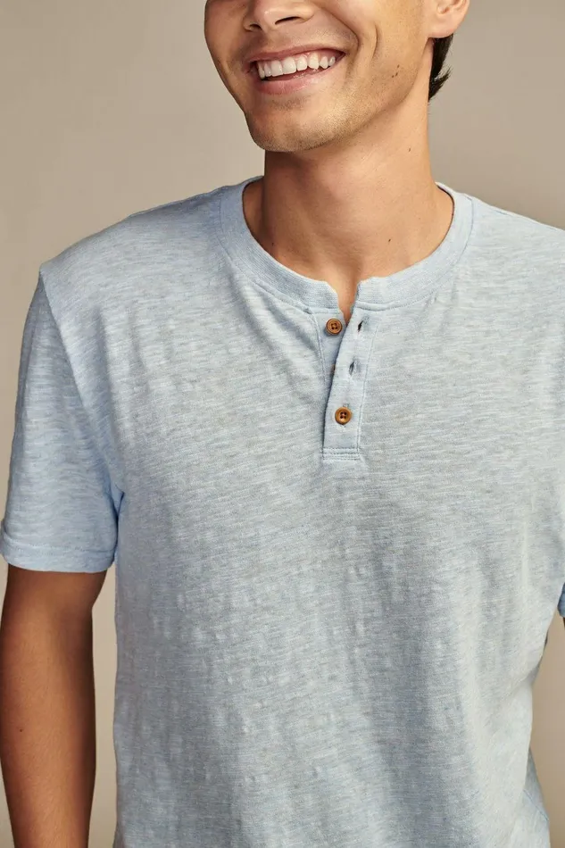 Lucky Brand Shirts and Tops Linen Short Sleeve Henley Blue Bell 8211 Men