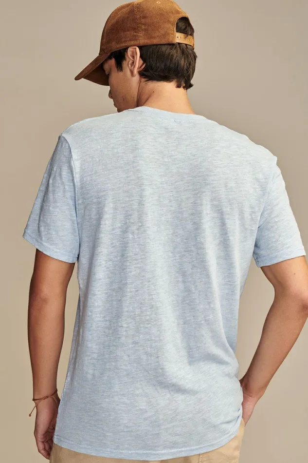 Lucky Brand Shirts and Tops Linen Short Sleeve Henley Blue Bell 8211 Men