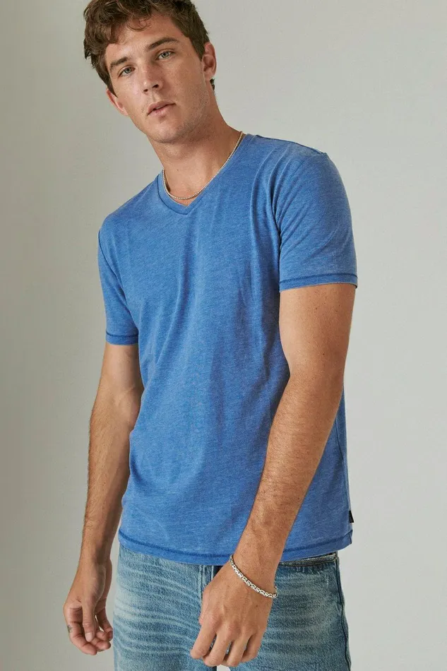 Lucky Brand Shirts and Tops Venice Burnout VeeNeck Tee Monaco Blue 8211 Men