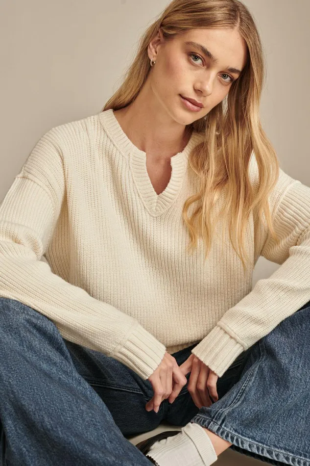 Lucky Brand Sweaters and Sweatshirts Notch Neck Pullover Tofu 8211 Women