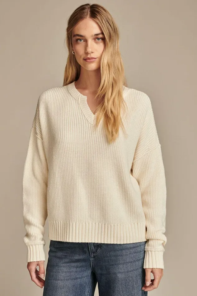 Lucky Brand Sweaters and Sweatshirts Notch Neck Pullover Tofu 8211 Women