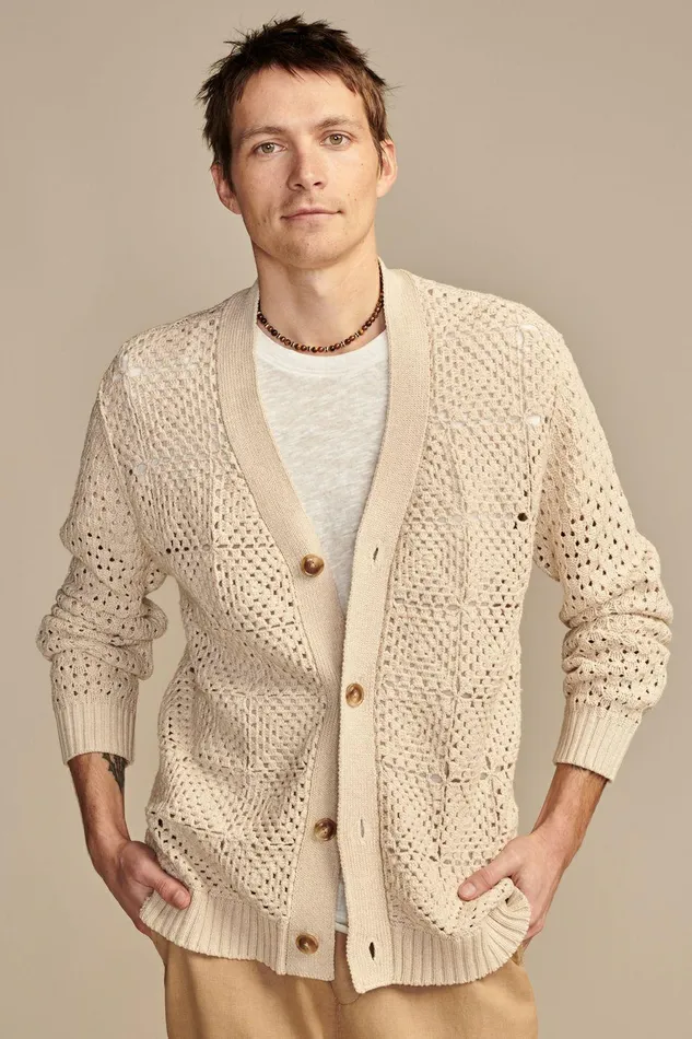 Lucky Brand Sweaters Crochet Cardigan Straw Heather 8211 Men