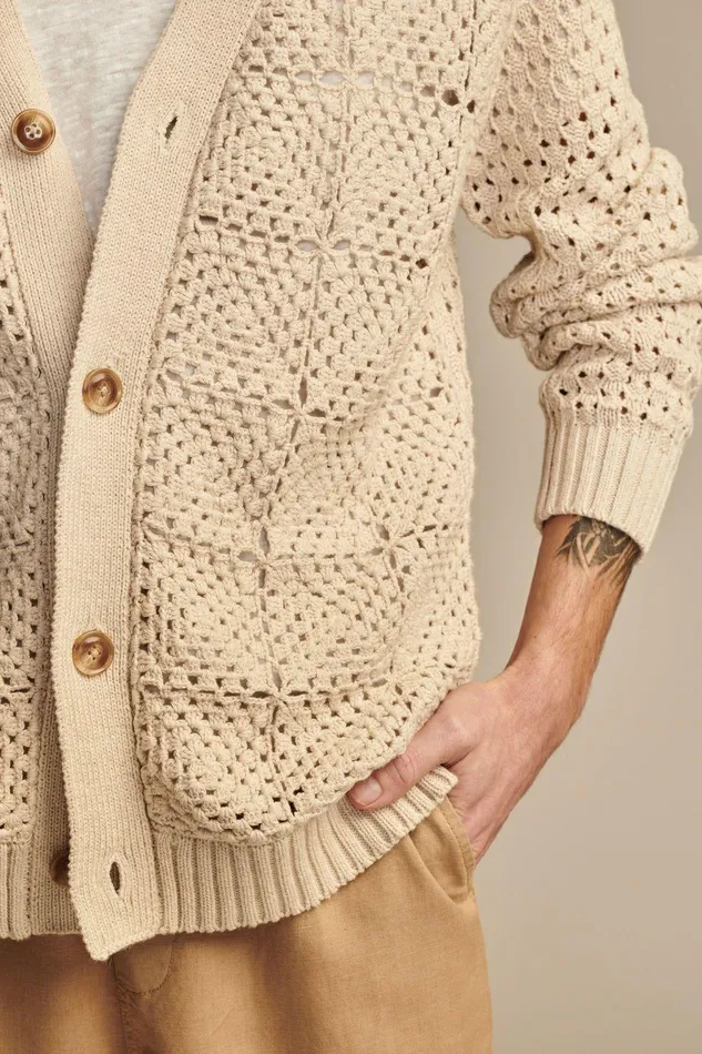 Lucky Brand Sweaters Crochet Cardigan Straw Heather 8211 Men