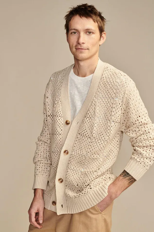 Lucky Brand Sweaters Crochet Cardigan Straw Heather 8211 Men