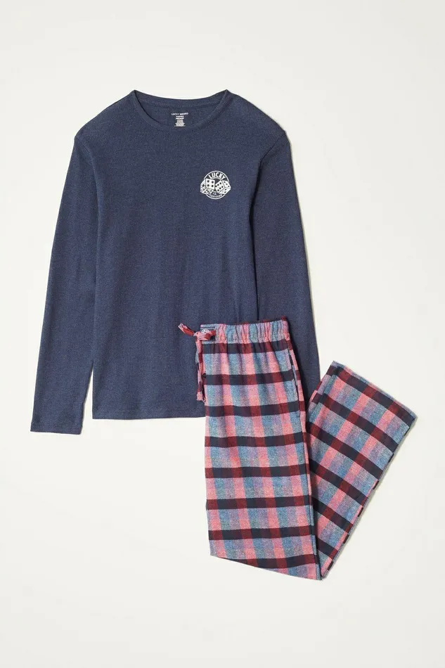 Lucky Brand Underwear and Sleepwear LS Thermal Crew and Flannel Pant Giftset Multi 8211 Men