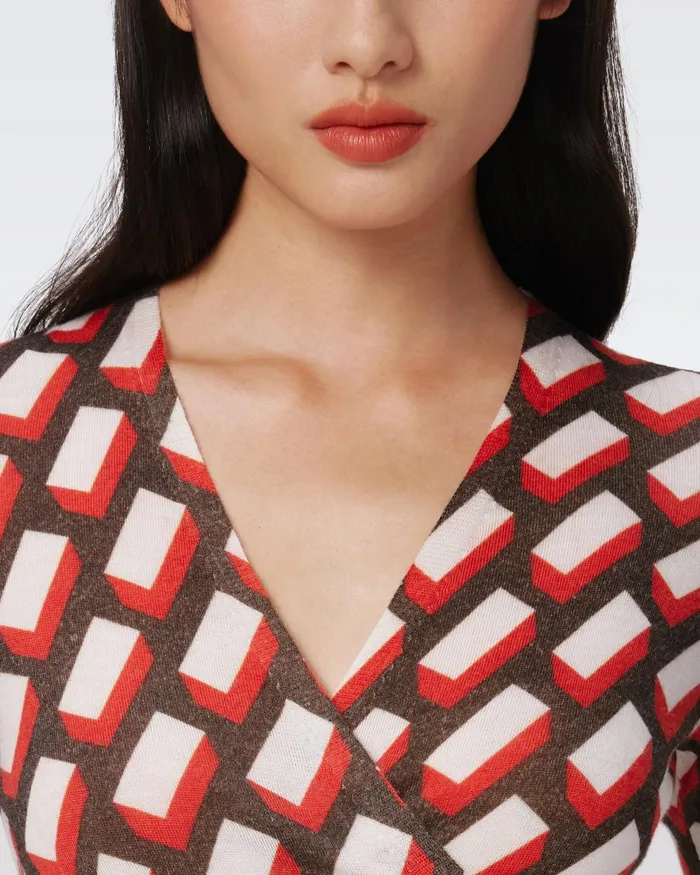 Luella Wool Wrap Dress Blocks Red Women DVF Dresses