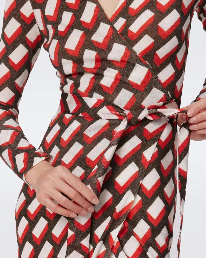 Luella Wool Wrap Dress Blocks Red Women DVF Dresses