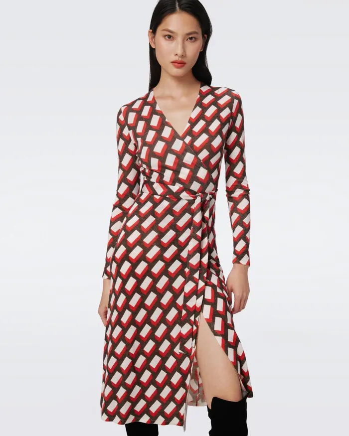 Luella Wool Wrap Dress Blocks Red Women DVF Dresses
