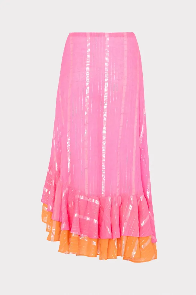 Lurex Stripe Ruffle Wrap Skirt Neon Pinkorange Women Milly Swim and Coverups