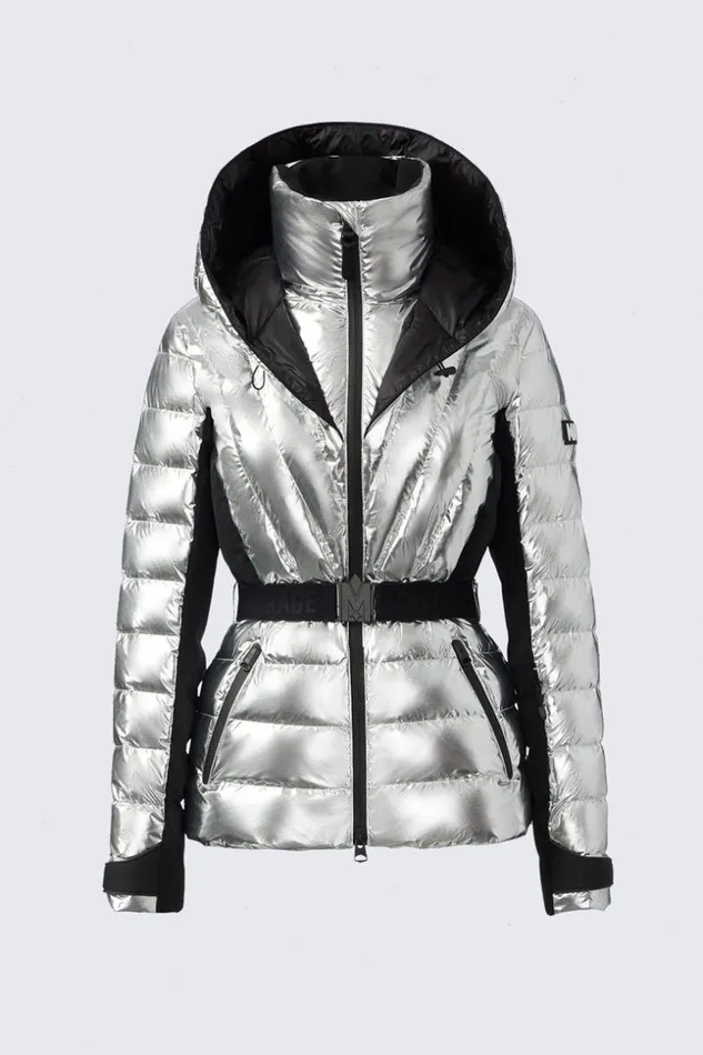 Mackage Downs and Jackets Women Elita Metallic Light Down Ski Jacket With Removable Hood Silver