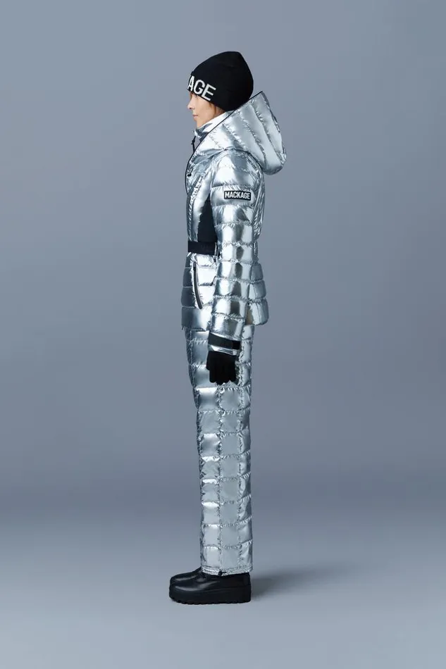 Mackage Downs and Jackets Women Elita Metallic Light Down Ski Jacket With Removable Hood Silver