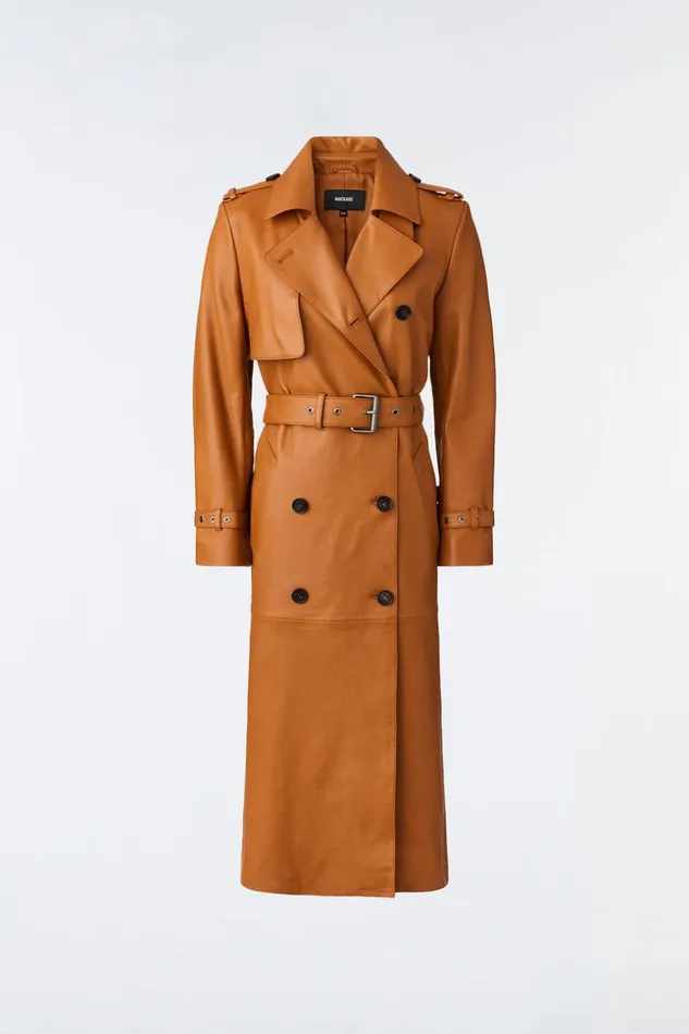 Mackage Leather Jackets Women GaelZ Leather Trench Coat With Belt Cognac