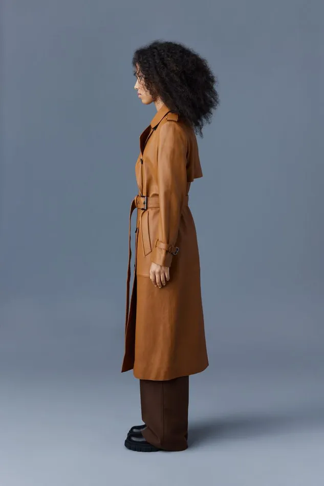 Mackage Leather Jackets Women GaelZ Leather Trench Coat With Belt Cognac