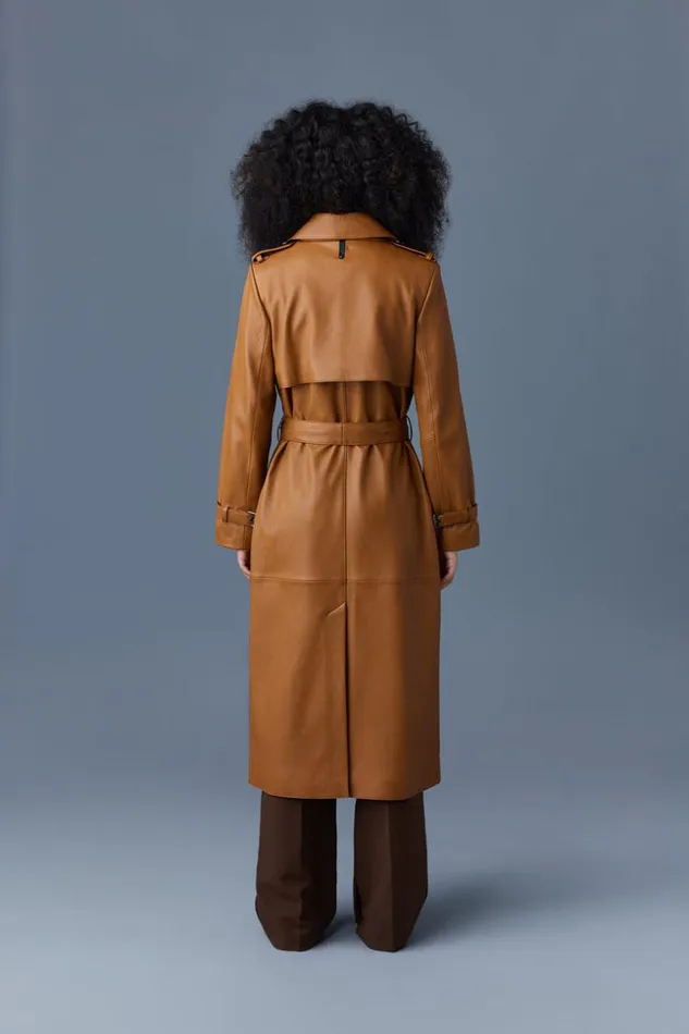 Mackage Leather Jackets Women GaelZ Leather Trench Coat With Belt Cognac