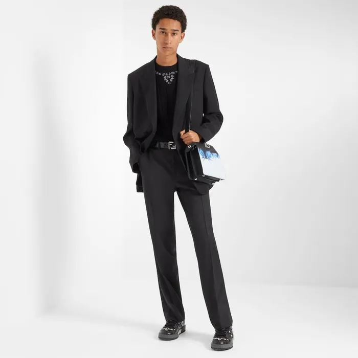 Man Black Wool Blazer Black Fendi Jackets and Suits