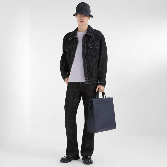 Man Blue Denim Bucket Hat Blue Fendi Hats and Gloves