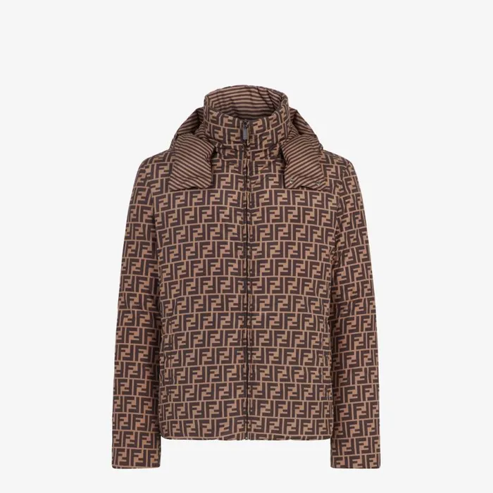 Man Brown Nylon Down Jacket Brown Fendi Coats and Outerwear