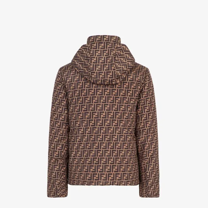 Man Brown Nylon Down Jacket Brown Fendi Coats and Outerwear