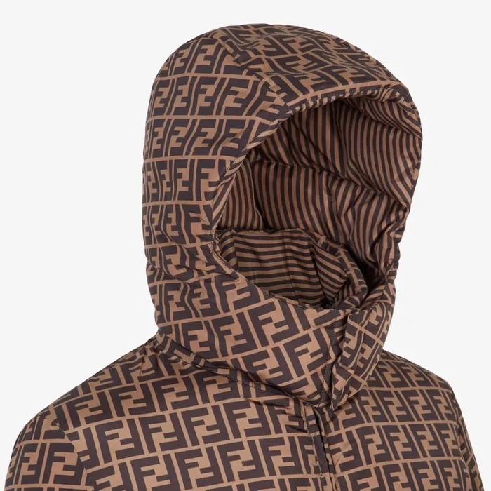 Man Brown Nylon Down Jacket Brown Fendi Coats and Outerwear