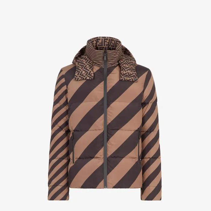 Man Brown Nylon Down Jacket Brown Fendi Coats and Outerwear