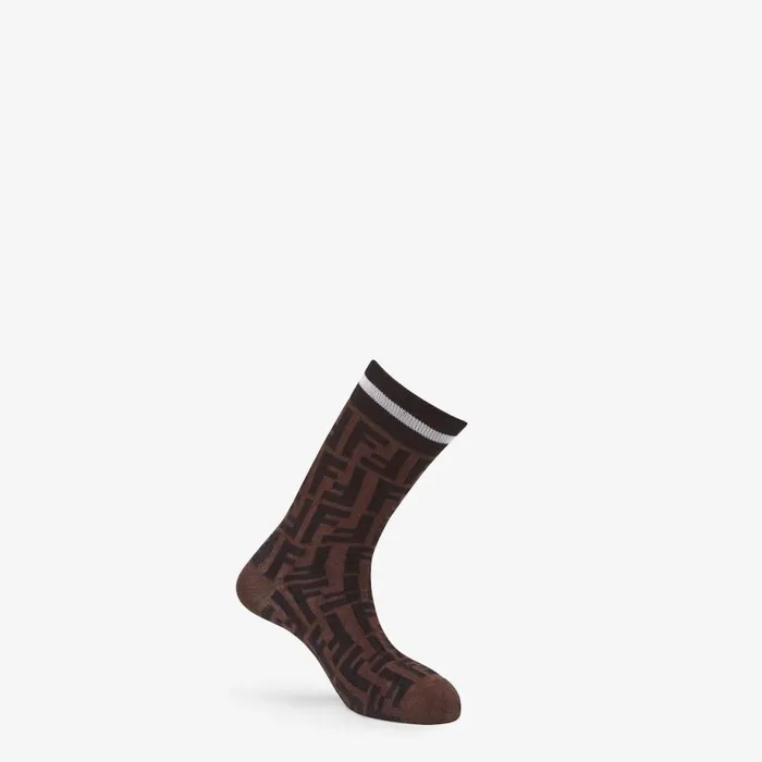 Man Brown Stretch Cotton Socks Brown Fendi Socks