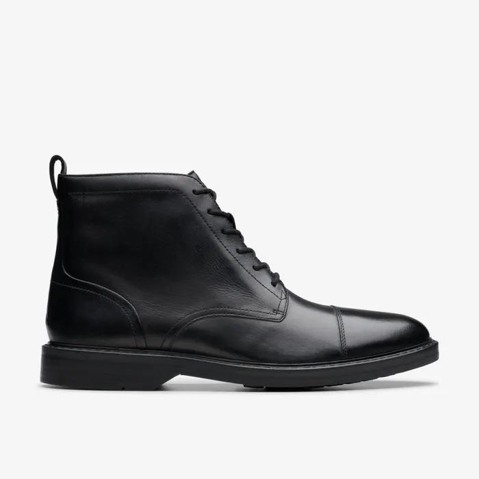 Men Aldwin Cap Black Leather Clarks Boots