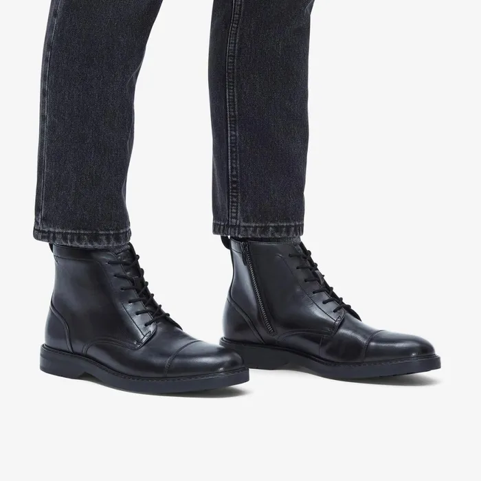 Men Aldwin Cap Black Leather Clarks Boots