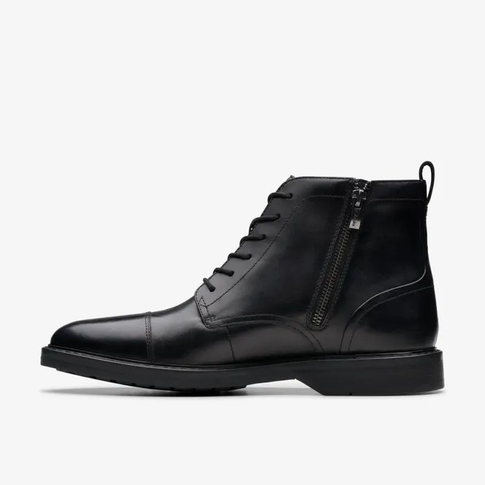 Men Aldwin Cap Black Leather Clarks Boots