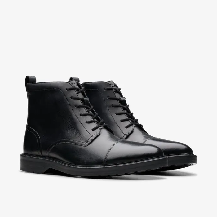 Men Aldwin Cap Black Leather Clarks Boots