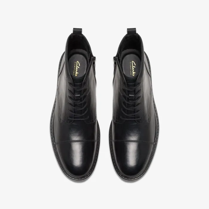 Men Aldwin Cap Black Leather Clarks Boots