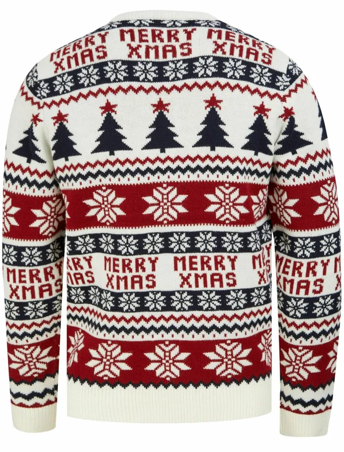 Men Christmas Jumpers Tokyo Laundry Merry Xmastree Wallpaper Print Novelty Christmas Jumper In Ink Merry Christmas Navy