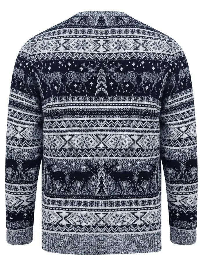 Men Christmas Jumpers Tokyo Laundry Reynisfjall Jacquard Nordic Fairisle Christmas Jumper In Ink Merry Christmas Navy