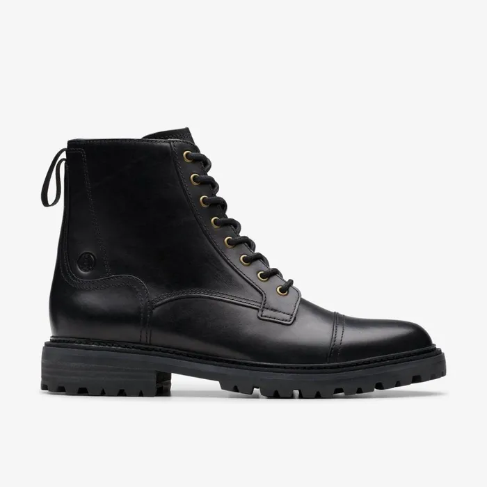 Men Clarkridge Hi Black Leather Clarks Boots