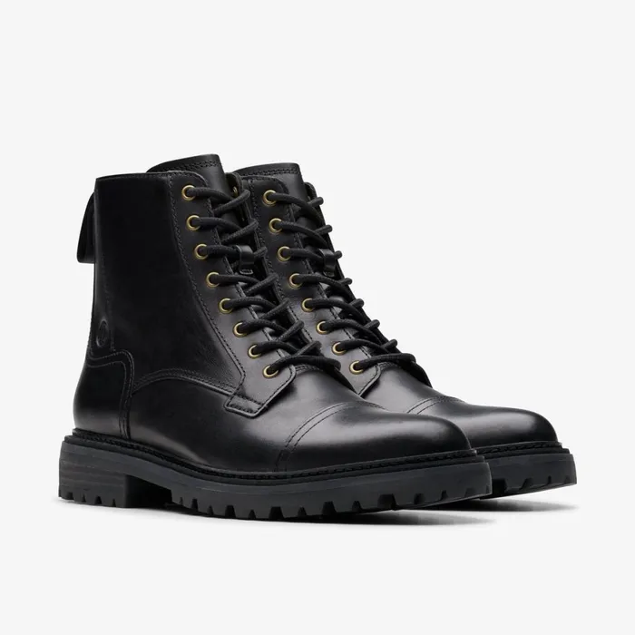 Men Clarkridge Hi Black Leather Clarks Boots