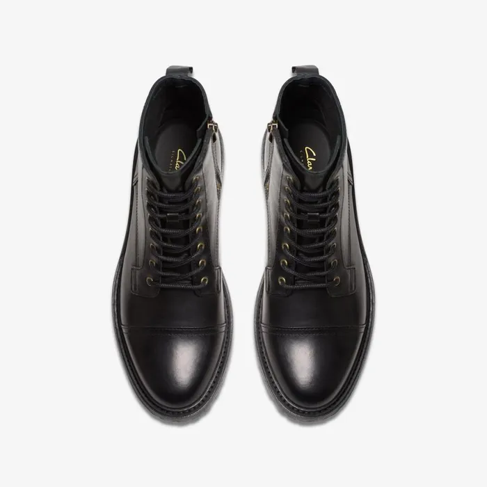 Men Clarkridge Hi Black Leather Clarks Boots