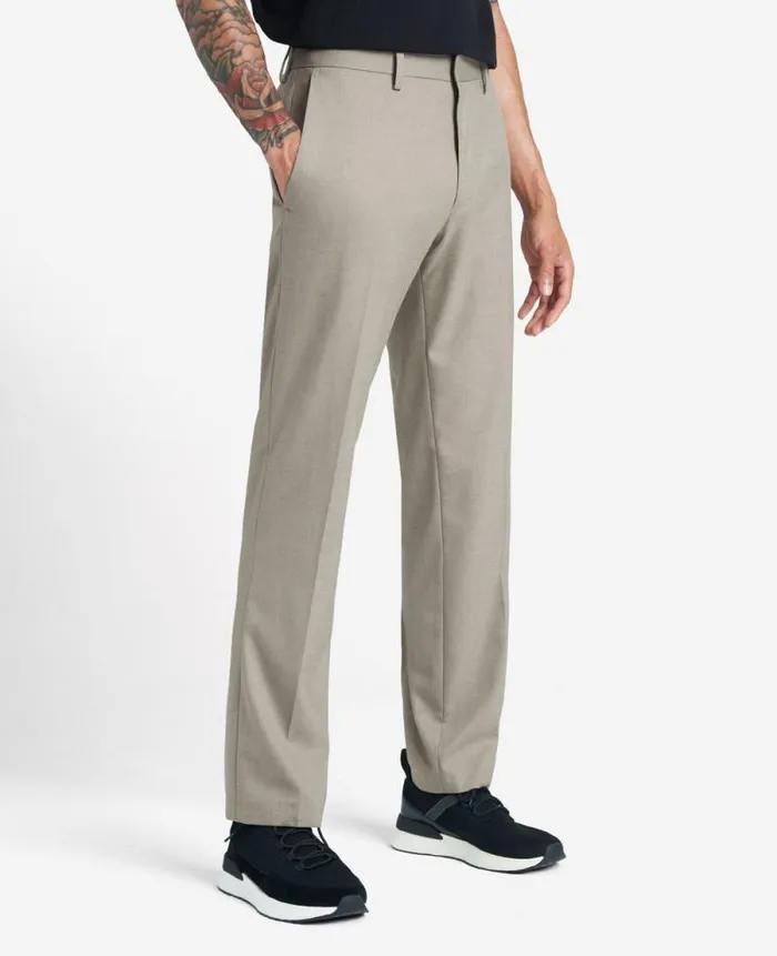 Men Dress Pants Kenneth Cole Premium Stretch Twill SlimFit Flex Waistband Dress Pant Oatmeal