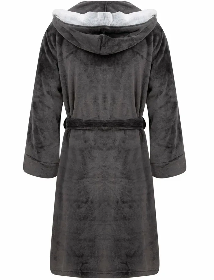 Men Dressing Gowns Tokyo Laundry Buckingham Soft Fleece Bonded Dressing Gown With Hood In Dark Grey Tokyo Laundry Charcoal