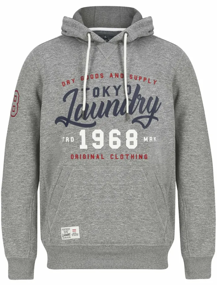 Men Hoodies and Sweatshirts Tokyo Laundry Intent Motif Brushback Fleece Pullover Hoodie In Light Grey Grindle Tokyo Laundry Grey