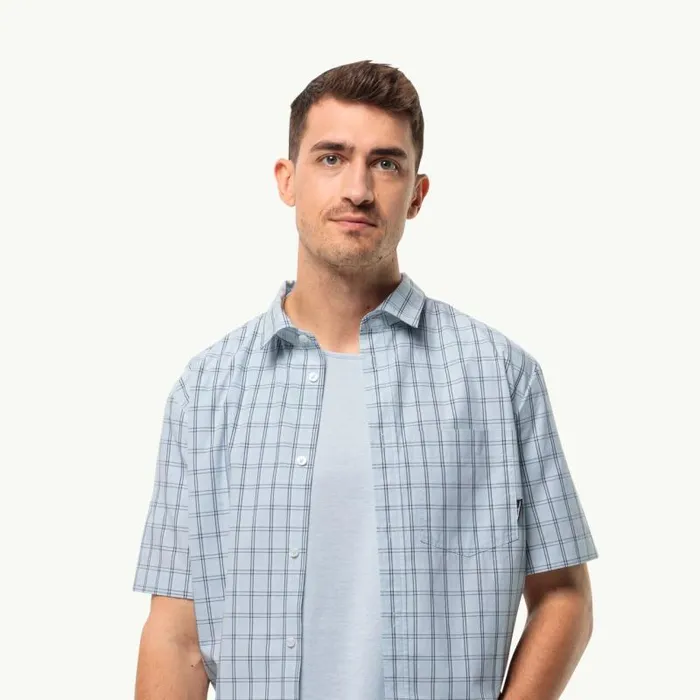 Men Jack Wolfskin Shirts HOT SPRINGS SHIRT M Soft Blue Check S Mens Shortsleeved Hiking Shirt Men Jack Wolfskin Shirts HOT SPRINGS SHIRT M Soft Blue Check S Mens Shortsleeved Hiking Shirt