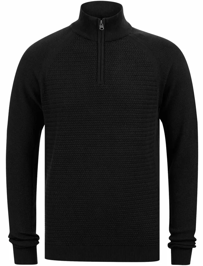 Men Jumpers and Cardigans Tokyo Laundry Karo Half Zip Textured Knit Cotton Jumper In Jet Black 8211 Kensington Eastside Black Men Jumpers and Cardigans Tokyo Laundry Karo Half Zip Textured Knit Cotton Jumper In Jet Black 8211 Kensington Eastside Black