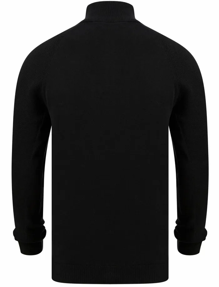 Men Jumpers and Cardigans Tokyo Laundry Karo Half Zip Textured Knit Cotton Jumper In Jet Black 8211 Kensington Eastside Black