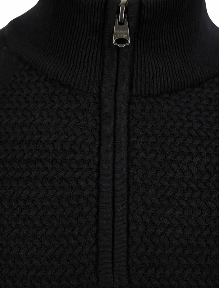 Men Jumpers and Cardigans Tokyo Laundry Karo Half Zip Textured Knit Cotton Jumper In Jet Black 8211 Kensington Eastside Black