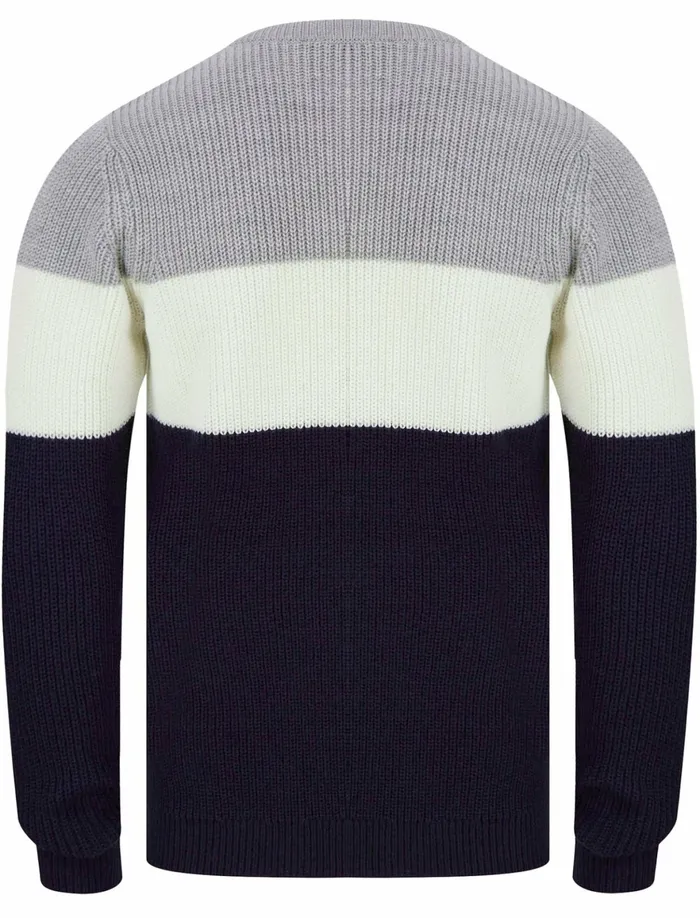 Men Jumpers and Cardigans Tokyo Laundry Levy TriColour Block Crew Neck Soft Knitted Jumper In Light Silver Marl 8211 Kensington Eastside Grey